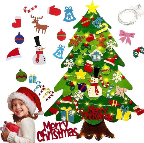 Montessori Felt Christmas Tree for Toddlers,Felt Christmas Trees for Kids with Light Set,Interactive DIY Decorations Wall Hanging Christmas Tree Gifts in Saudi Arabia
