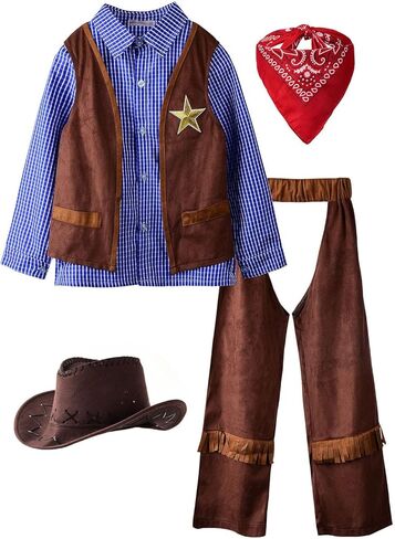 ReliBeauty Kids Cowboy Costume for Boys Cosplay Costumes Birthday Party Christmas Halloween Dress up Gift for Kids 4 Sets in Saudi Arabia