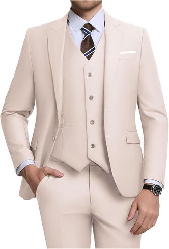 طقم بدلة رجالي مكون من 3 قطع بقصة ضيقة، سترة وسترة وسروال وسروال بدلة عمل لحفلات الزفاف in Kuwait