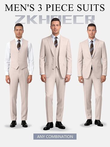 طقم بدلة رجالي مكون من 3 قطع بقصة ضيقة، سترة وسترة وسروال وسروال بدلة عمل لحفلات الزفاف in Kuwait