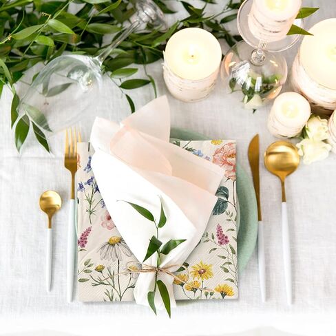 80 عبوة من مناديل ورقية زهرية عتيقة للاستعمال مرة واحدة من مناديل غداء على شكل زهرة برية مقاس 6.5 × 6.5 بوصة، منديل يدوي لحلوى الأزهار الرجعية لحفلات أعياد الميلاد وحفلات الزفاف وحفلات استقبال المولود الجديد (فراشة زهرة) in Kuwait