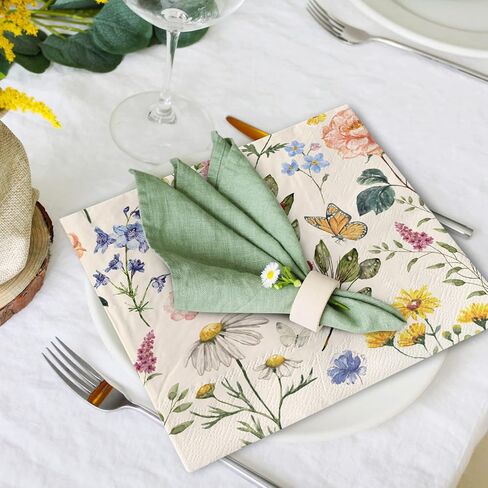 80 عبوة من مناديل ورقية زهرية عتيقة للاستعمال مرة واحدة من مناديل غداء على شكل زهرة برية مقاس 6.5 × 6.5 بوصة، منديل يدوي لحلوى الأزهار الرجعية لحفلات أعياد الميلاد وحفلات الزفاف وحفلات استقبال المولود الجديد (فراشة زهرة) in Kuwait