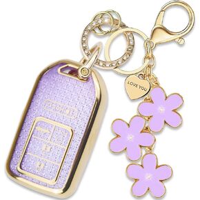 Pink TPU Key Fob Cover with Sakura Flower Keychain Compatible with Honda Accord Civic CR-V Pilot Passport Insight CR-Z HR-V Fit JED Spirior Odyssey Ridgeline 5-Button Smart Key for Women in Saudi Arabia