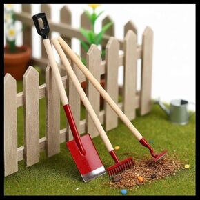 3-Piece Set Miniature Garden Tools, 1:12 Mini Shovels and Rake Farm Tools, Fairy Garden Dollhouse Accessories Furniture Toy Sets (Red, 3.2 Inches) in Kuwait