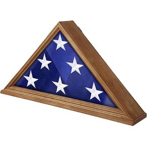 Flag Case for 5’ x 9.5’ Burial Flag, Wooden Veteran Funeral Flag Box Display Case with HD Plexiglass Glass and Wall Mounted, Folded Triangle Flag Frames for American Memorial Flag, Light Walnut in Kuwait
