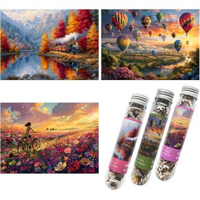Small Jigsaw Puzzles for Adults Challenging Puzzle Small Puzzles Mini Jigsaw Puzzles 150 Pieces Micro Tiny Puzzle Train Forest Hot Air Balloon Flowers Travel Puzzle 6 x 4 Inches 3 Packs in Saudi Arabia