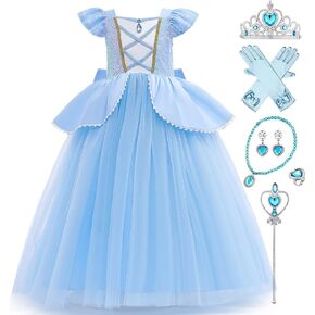Kids Girls Princess Fancy Dress Up Costume Long Ball Gown+Wig Fairy Outfit Halloween Christmas Carnival Cosplay in Kuwait