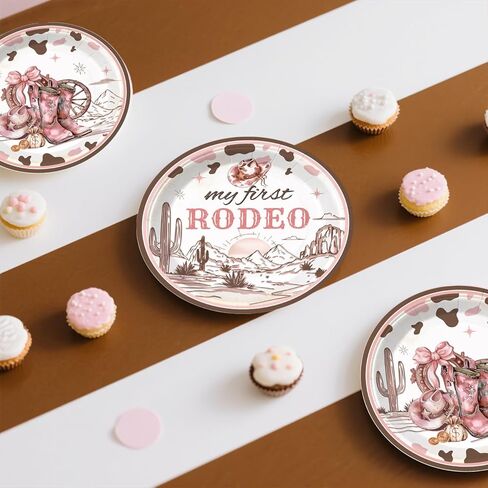 240PCS My First Rodeo Decorations Girl, Western Cowgirl First Birthday Supplies, All-in-1 Supplies Pack Includes 20 plates, Backdrop Tablecloth Balloon Kit for Girl First Birthday Party in Saudi Arabia