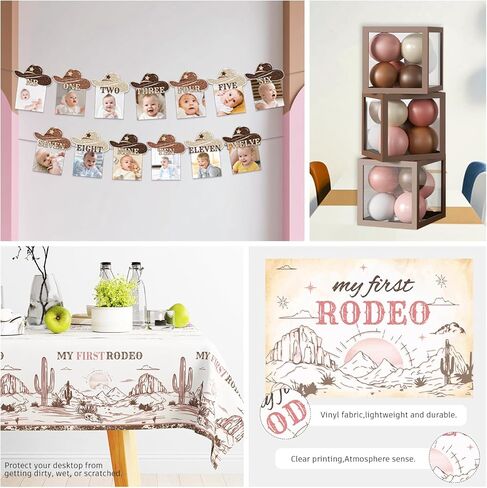 240PCS My First Rodeo Decorations Girl, Western Cowgirl First Birthday Supplies, All-in-1 Supplies Pack Includes 20 plates, Backdrop Tablecloth Balloon Kit for Girl First Birthday Party in Saudi Arabia