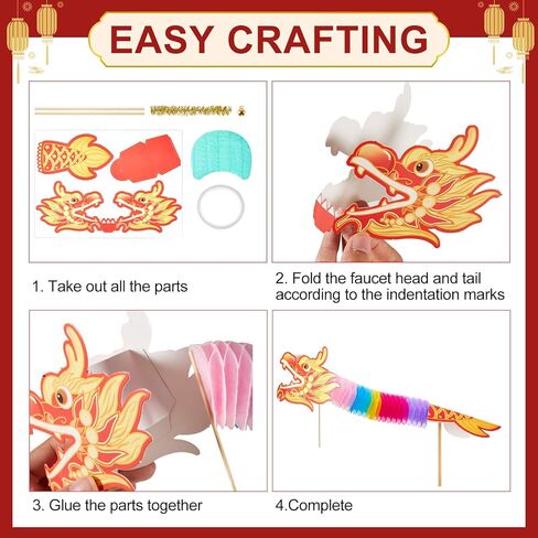24 قطعة من ديكورات التنين الصيني الورقية ثلاثية الابعاد 2024 من هالوسكوم، لافتة تنين ورقية للعام الجديد، دمى تنين ورقية للاطفال الربيع، لوازم حفلات الربيع، 6 انماط in Kuwait