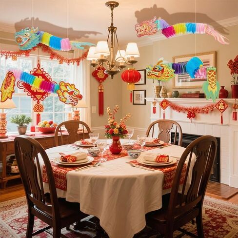 24 قطعة من ديكورات التنين الصيني الورقية ثلاثية الابعاد 2024 من هالوسكوم، لافتة تنين ورقية للعام الجديد، دمى تنين ورقية للاطفال الربيع، لوازم حفلات الربيع، 6 انماط in Kuwait