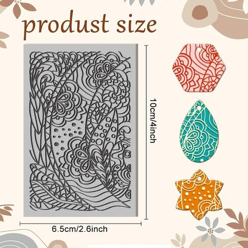 Bohemian Pattern Clay Texture Mat Mandala Modeling Pattern Pad Leaves Texture Sheets for Polymer Clay Making Earrings Jewelry Tools, 4×2.6 inch in Saudi Arabia