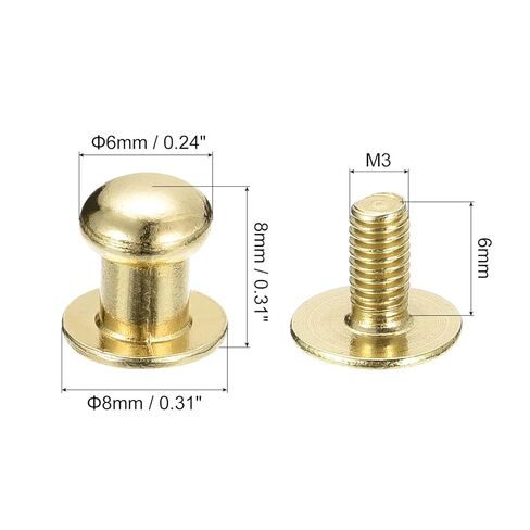 6mm Ball Head Stud Rivets Screw Back, 20Pack Round Head Button Nipple Rivet for DIY Leather Craft Handbag Belt, Light Golden in Saudi Arabia