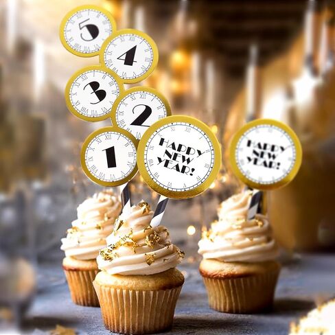 ercadio 24 حزمة 2026 سنة جديدة سعيدة كب كيك توبر مرحبا 2026 الألعاب النارية كعكة القبعات العالية هتاف إلى 2026 الذهب بريق كعكة توبر الألعاب النارية يختار لرأس السنة الجديدة حزب ديكور اللوازم in Kuwait