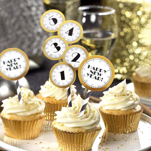 ercadio 24 حزمة 2026 سنة جديدة سعيدة كب كيك توبر مرحبا 2026 الألعاب النارية كعكة القبعات العالية هتاف إلى 2026 الذهب بريق كعكة توبر الألعاب النارية يختار لرأس السنة الجديدة حزب ديكور اللوازم in Kuwait