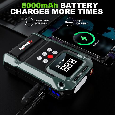High-Power 4000A Car Jump Starter with 150PSI Air Compressor, 12V Car Battery Booster, Portable Tire Inflator 8L Gas & 8L Diesel LED Light, Jumper Cables in Saudi Arabia