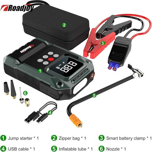 High-Power 4000A Car Jump Starter with 150PSI Air Compressor, 12V Car Battery Booster, Portable Tire Inflator 8L Gas & 8L Diesel LED Light, Jumper Cables in Saudi Arabia