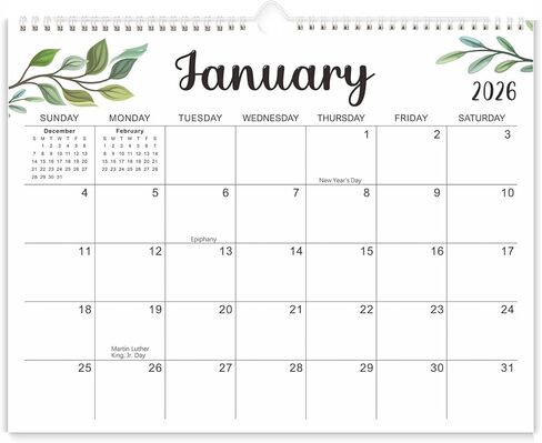 Wall Calendar 2026-2027, 18 Months Calendar for Wall, Twin-Wire Binding Monthly Calendar for Office School, Greenery Desktop Calendar, 11" X 14" in Saudi Arabia