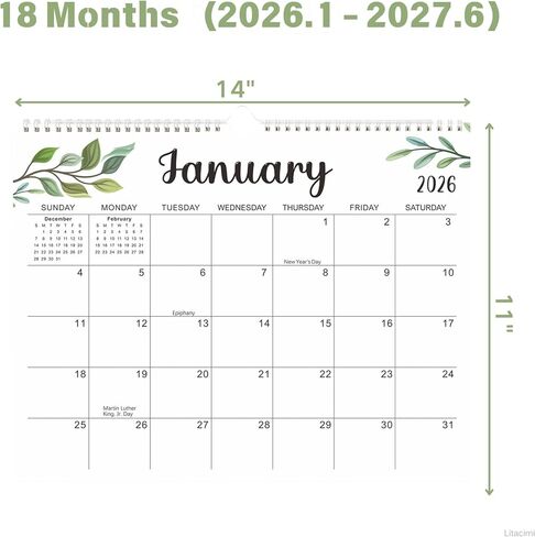 Wall Calendar 2026-2027, 18 Months Calendar for Wall, Twin-Wire Binding Monthly Calendar for Office School, Greenery Desktop Calendar, 11" X 14" in Saudi Arabia