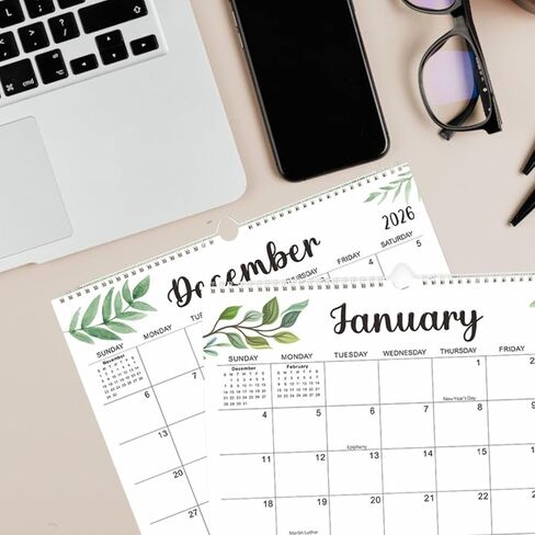 Wall Calendar 2026-2027, 18 Months Calendar for Wall, Twin-Wire Binding Monthly Calendar for Office School, Greenery Desktop Calendar, 11" X 14" in Saudi Arabia