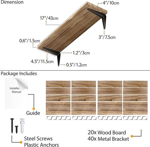Wallniture Arras 17"x4.5" Floating Shelves for Wall, Shelves for Garage Storage, Wall Bookshelf, Pantry & Kitchen Shelving, Wall Shelves for Living Room, Natural Wood, Set of 20 in Kuwait