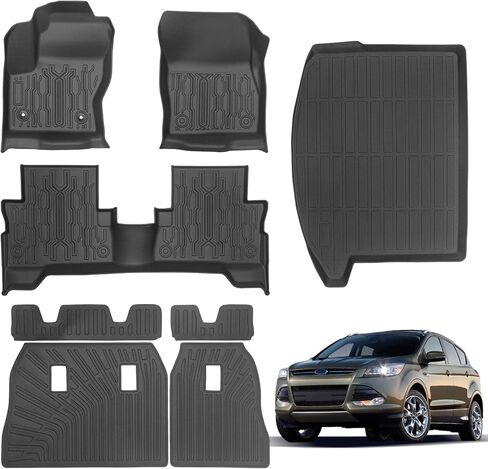 Car Floor Mats for Ford Escape 2013-2019 with Cargo Liner and Backrest Mat All Weather TPE Custom Fit Heavy Duty Anti-Slip Waterproof Interior Accessories Black in Saudi Arabia