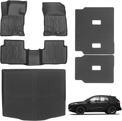Car Floor Mats for Ford Escape 2013-2019 with Cargo Liner and Backrest Mat All Weather TPE Custom Fit Heavy Duty Anti-Slip Waterproof Interior Accessories Black in Kuwait