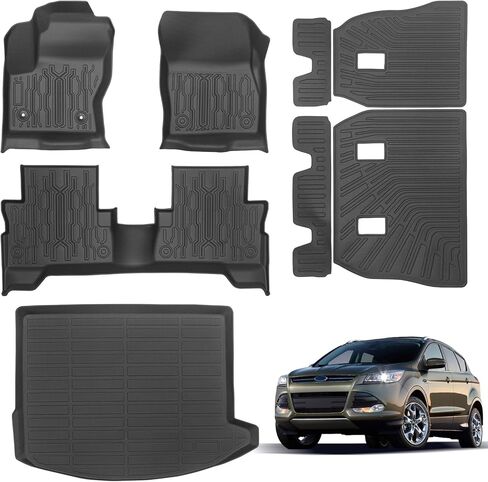 Car Floor Mats for Ford Escape 2013-2019 with Cargo Liner and Backrest Mat All Weather TPE Custom Fit Heavy Duty Anti-Slip Waterproof Interior Accessories Black in Kuwait