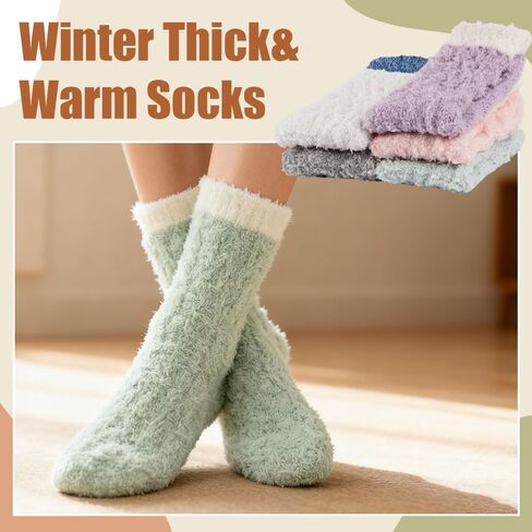 Christmas Fuzzy Socks for Women 5 Pairs Winter Warm Cosy Holiday Slipper Socks Xmas Gifts for Women in Kuwait
