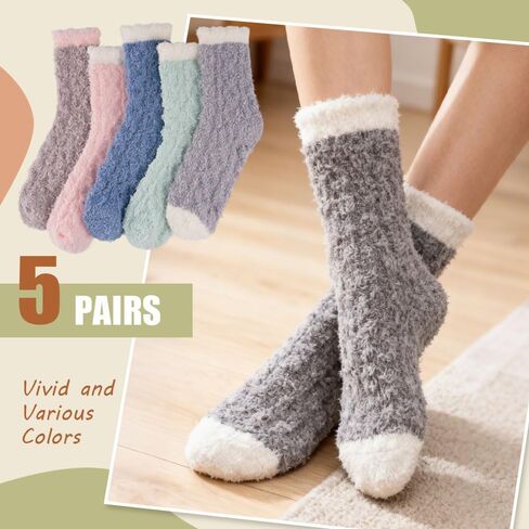 Christmas Fuzzy Socks for Women 5 Pairs Winter Warm Cosy Holiday Slipper Socks Xmas Gifts for Women in Kuwait