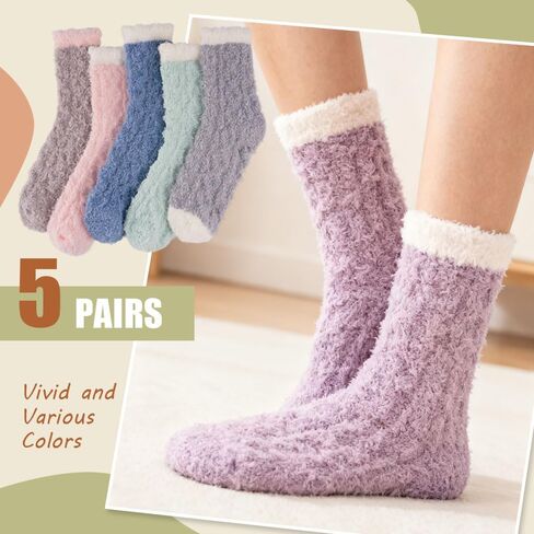 Christmas Fuzzy Socks for Women 5 Pairs Winter Warm Cosy Holiday Slipper Socks Xmas Gifts for Women in Kuwait