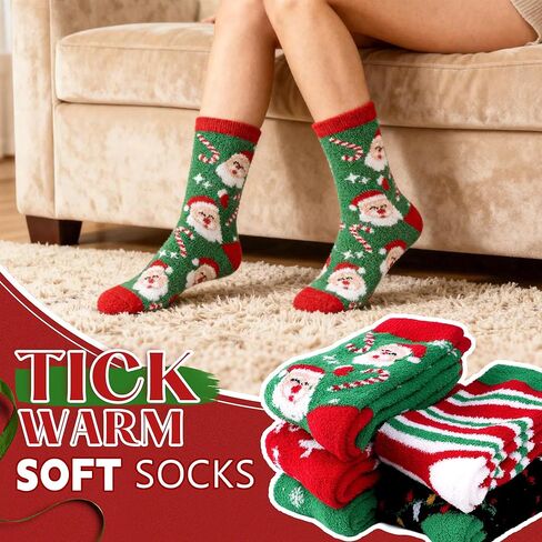 Christmas Fuzzy Socks for Women 5 Pairs Winter Warm Cosy Holiday Slipper Socks Xmas Gifts for Women in Kuwait