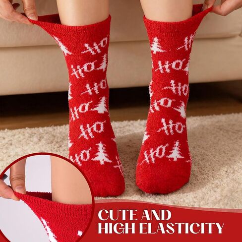 Christmas Fuzzy Socks for Women 5 Pairs Winter Warm Cosy Holiday Slipper Socks Xmas Gifts for Women in Kuwait