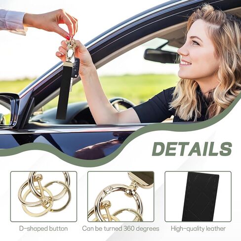 Hovom Leather Wristlet Keychain, Wrist Car Key Chain with 2 Key Rings and Anti-Lost D Ring, Cute Keys Fob Wristband for Women in Saudi Arabia
