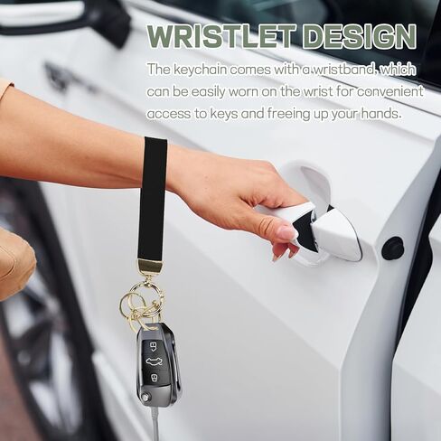 Hovom Leather Wristlet Keychain, Wrist Car Key Chain with 2 Key Rings and Anti-Lost D Ring, Cute Keys Fob Wristband for Women in Saudi Arabia