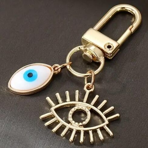 Round Boho Blue Evil Eye Keychain - Keyrings & Keychains with Phone Charm, Car Earphone Case, Bag Accessory in Saudi Arabia