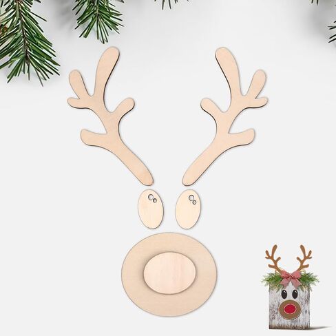 3Pack Reindeer Faces Crafts Kits, Wooden Reindeer Faces with Antlers Craft Kit Christmas Blanks Reindeer Faces for DIY Christmas Crafts in Saudi Arabia