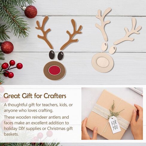 3Pack Reindeer Faces Crafts Kits, Wooden Reindeer Faces with Antlers Craft Kit Christmas Blanks Reindeer Faces for DIY Christmas Crafts in Saudi Arabia