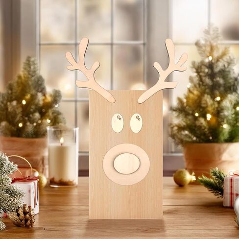 3Pack Reindeer Faces Crafts Kits, Wooden Reindeer Faces with Antlers Craft Kit Christmas Blanks Reindeer Faces for DIY Christmas Crafts in Saudi Arabia