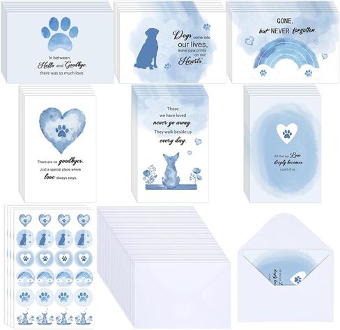 Geyoga 36 Sets Pet Sympathy Cards for Dogs Cats with Envelopes and Stickers, Loss of Dog Condolence Cards Bulk, Thoughtful Bereavement Sympathy Gifts for Loss of Beloved Pet(Soft Blue) in Saudi Arabia