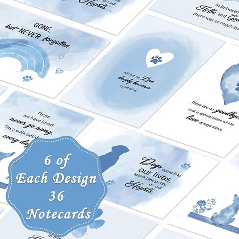 Geyoga 36 Sets Pet Sympathy Cards for Dogs Cats with Envelopes and Stickers, Loss of Dog Condolence Cards Bulk, Thoughtful Bereavement Sympathy Gifts for Loss of Beloved Pet(Soft Blue) in Saudi Arabia