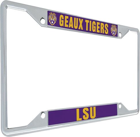 إطار لوحة ترخيص Desert Cactus LSU Tigers Geaux Louisiana State University حامل للجزء الأمامي أو الخلفي من السيارة حامل بطاقات السيارة المعدنية مرخص رسميًا (الشعار 1) in Kuwait