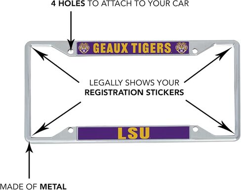 إطار لوحة ترخيص Desert Cactus LSU Tigers Geaux Louisiana State University حامل للجزء الأمامي أو الخلفي من السيارة حامل بطاقات السيارة المعدنية مرخص رسميًا (الشعار 1) in Kuwait