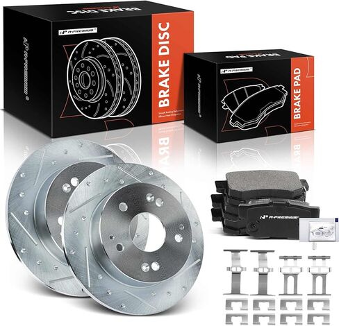 A-Premium 10.24 inch (260mm) Rear Solid Disc Brake Rotors + Ceramic Pads Kit Compatible with Select Honda and Acura Models - Civic 04-05, Accord 98-02, RSX 02-06, Integra 97-98/00-01, 6-PC Set in Kuwait