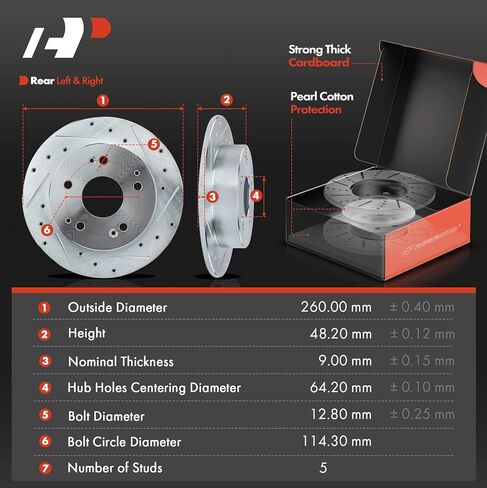 A-Premium 10.24 inch (260mm) Rear Solid Disc Brake Rotors + Ceramic Pads Kit Compatible with Select Honda and Acura Models - Civic 04-05, Accord 98-02, RSX 02-06, Integra 97-98/00-01, 6-PC Set in Kuwait