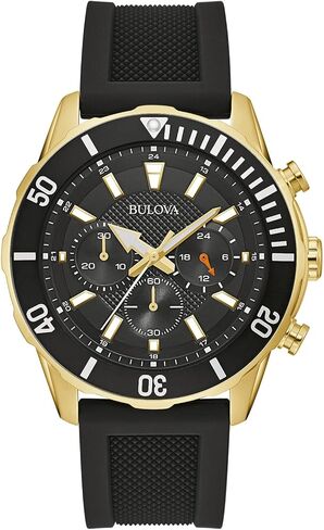 Bulova Men's Classic Chronograph 6 Hand Gold Stainless Steel Watch with Black Silicone Strap, Blue Dial (Model:98A244) in Saudi Arabia