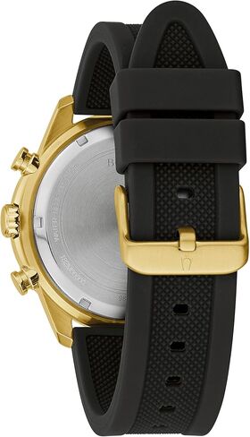Bulova Men's Classic Chronograph 6 Hand Gold Stainless Steel Watch with Black Silicone Strap, Blue Dial (Model:98A244) in Saudi Arabia