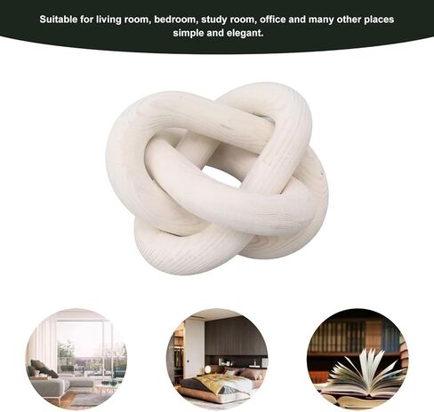 Wood Chain Link Decor, 3 Link Wood Knot Decor Boho Chain Decorative Chains Link Hand Carved Wooden Chains Links for Coffee Table Decor (White) in Saudi Arabia