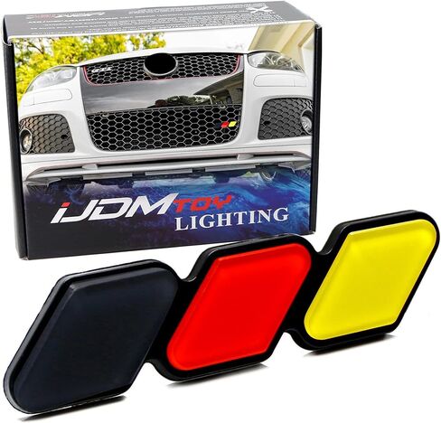 iJDMTOY Black/Red/Yellow 3-Color Stripe Lower Grille/Hood Grill Badge Emblem w/No Removal Required Toggle Anchor Bolts, Compatible with German Cars in Saudi Arabia