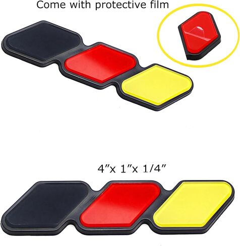 iJDMTOY Black/Red/Yellow 3-Color Stripe Lower Grille/Hood Grill Badge Emblem w/No Removal Required Toggle Anchor Bolts, Compatible with German Cars in Saudi Arabia